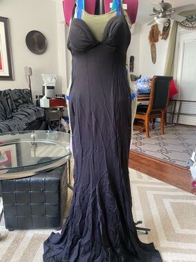 Black Floor-Length Slip Dress with Built-In Cups